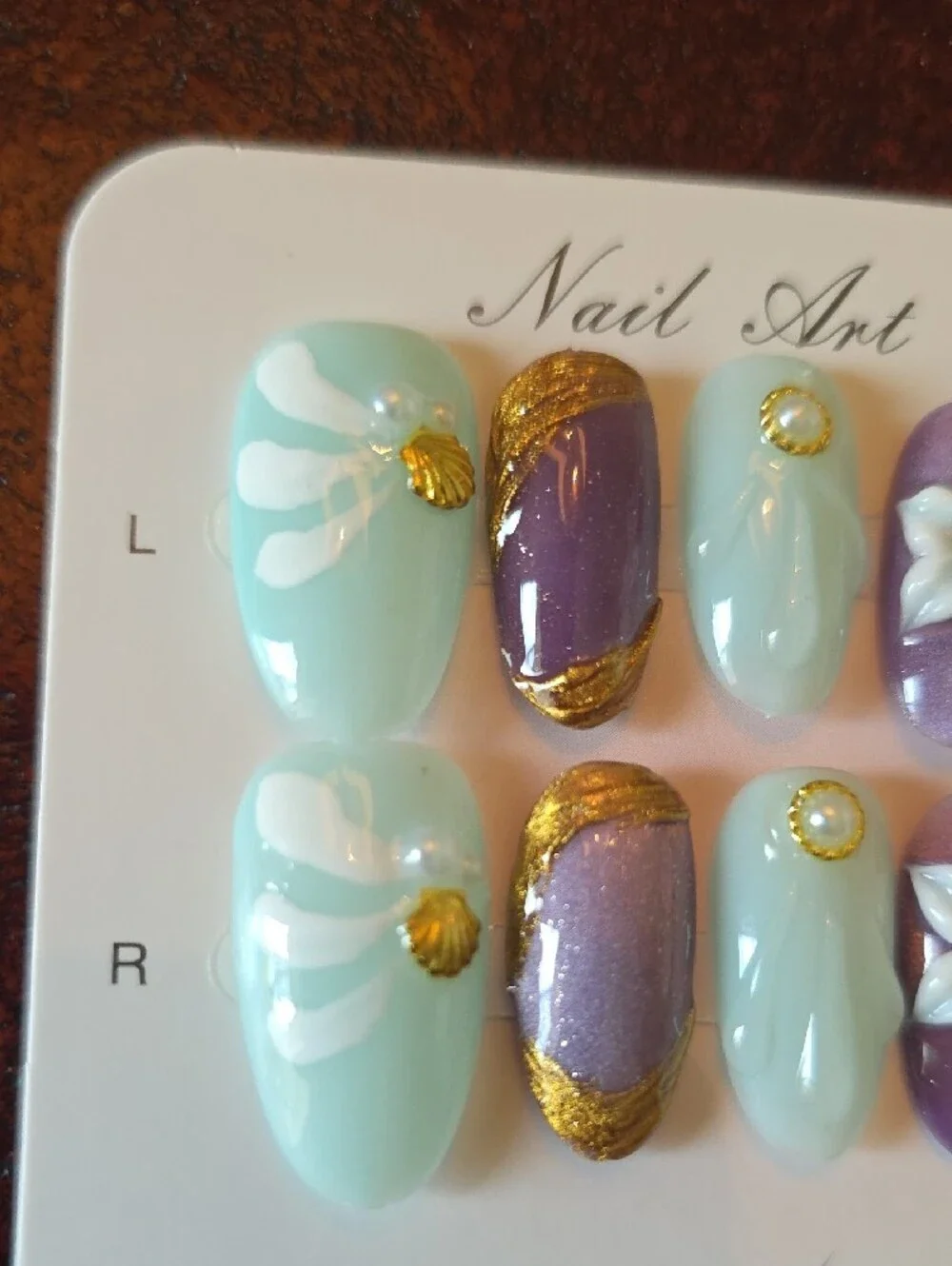Handcrafted Purple & Light Blue Floral Press-On Nails Size Large